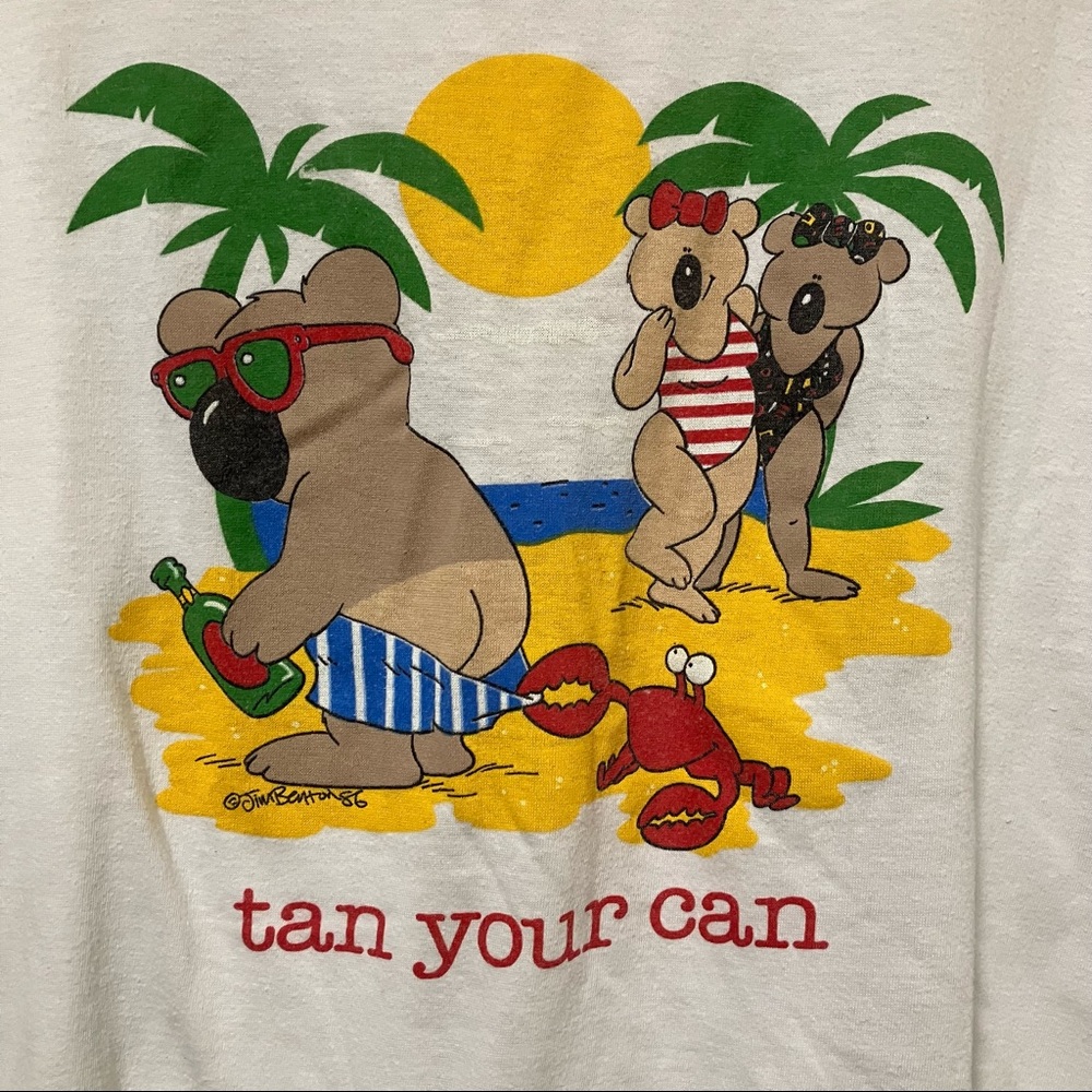 Vintage 80's Tan Your Can Sun Tan Funny Koala Cartoon Jim Benton Single Stitch